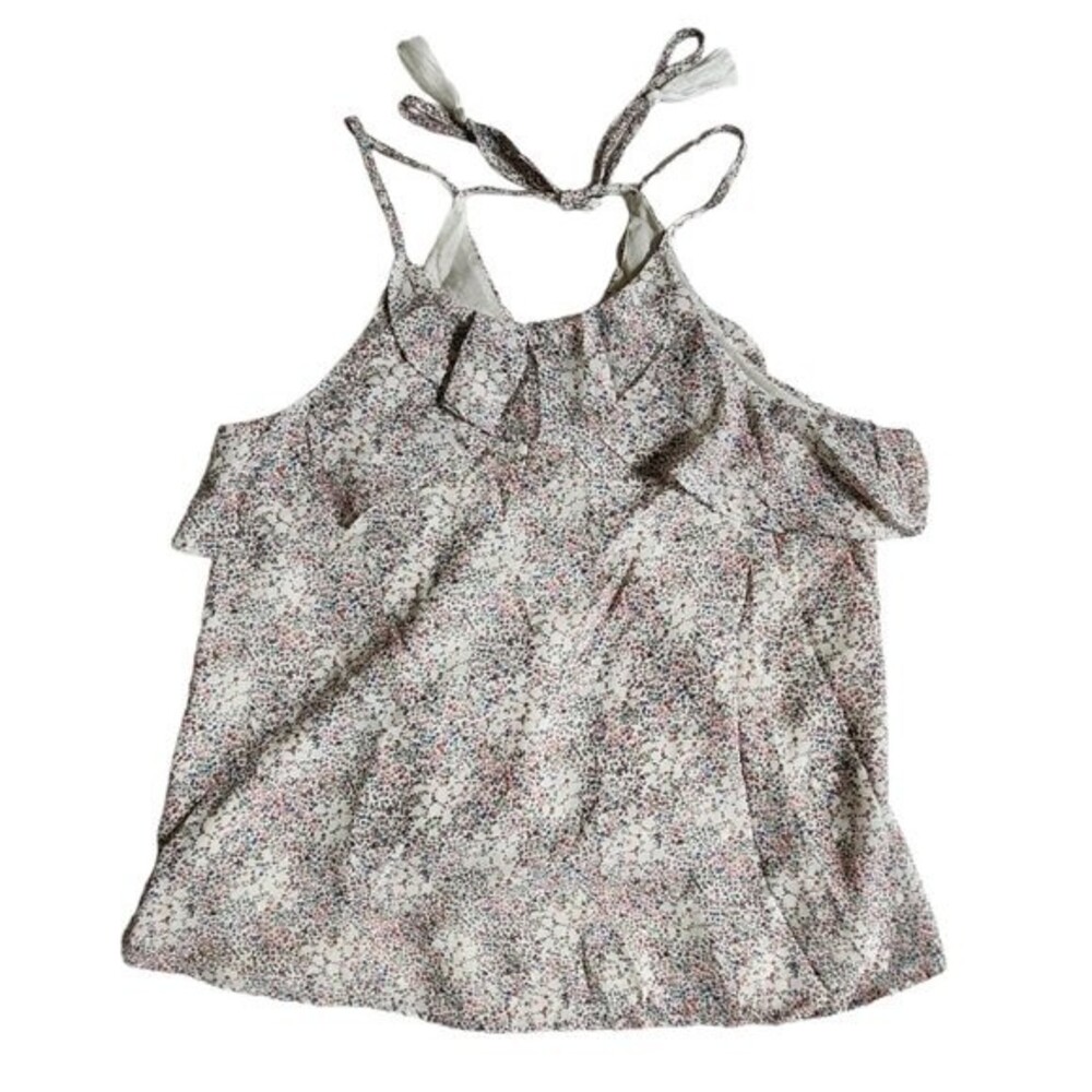 August Winds floral ruffle tank top sz M